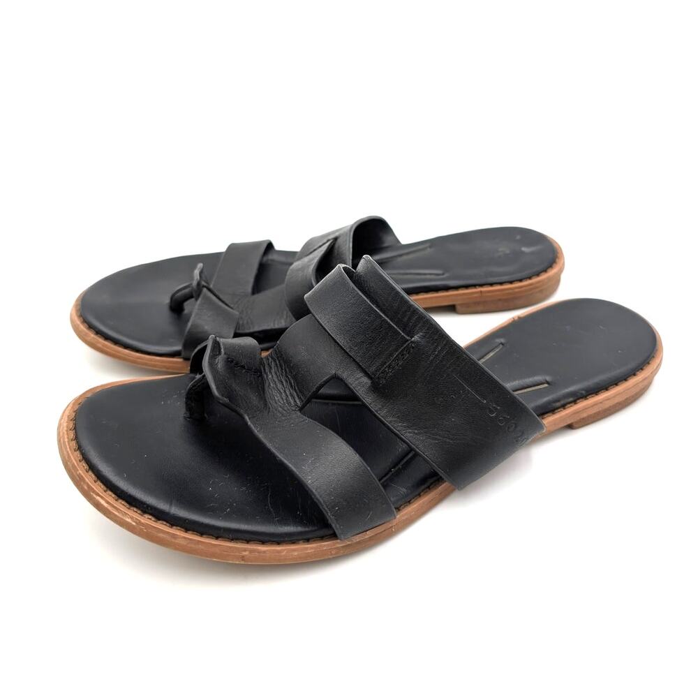 Franco Sarto Gretta Toe Ring Sandals Open Toe Women's Black Leather Sz US8M EU38